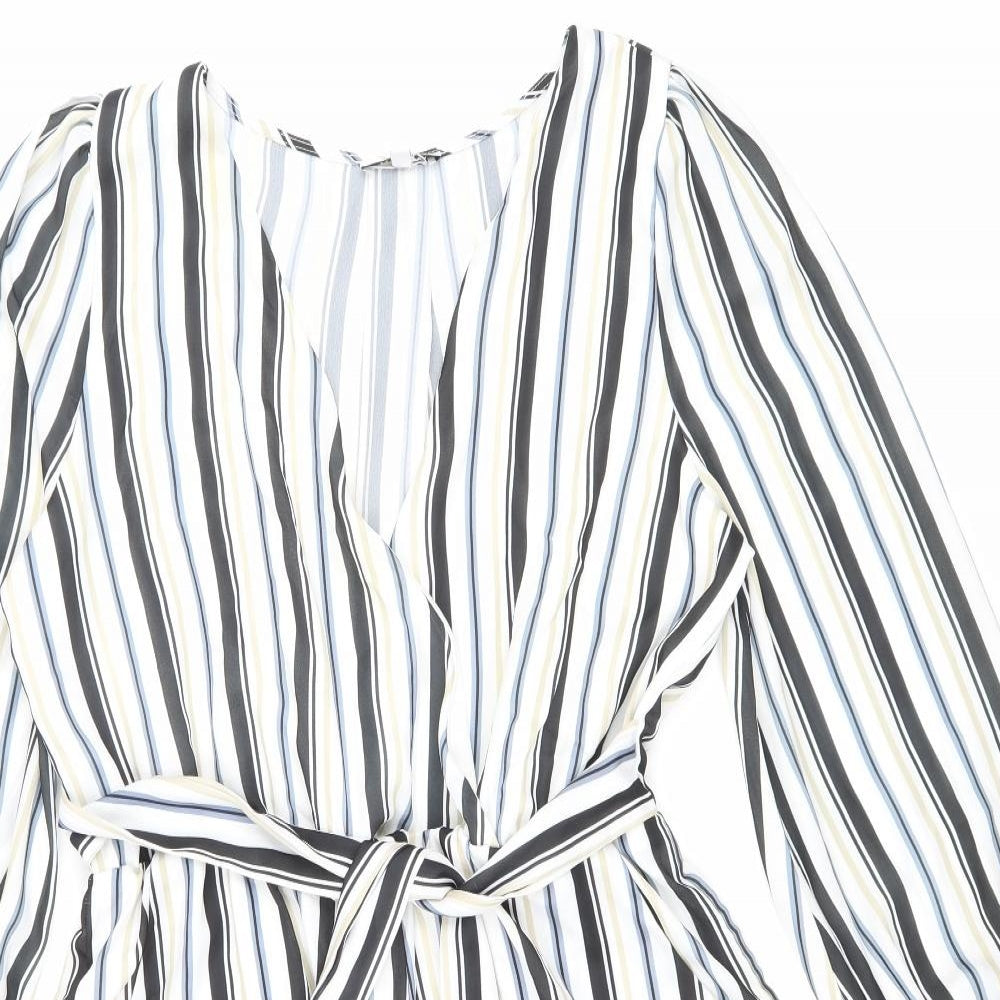Fashion Nova Womens White Striped Polyester Playsuit One-Piece Size L Pullover
