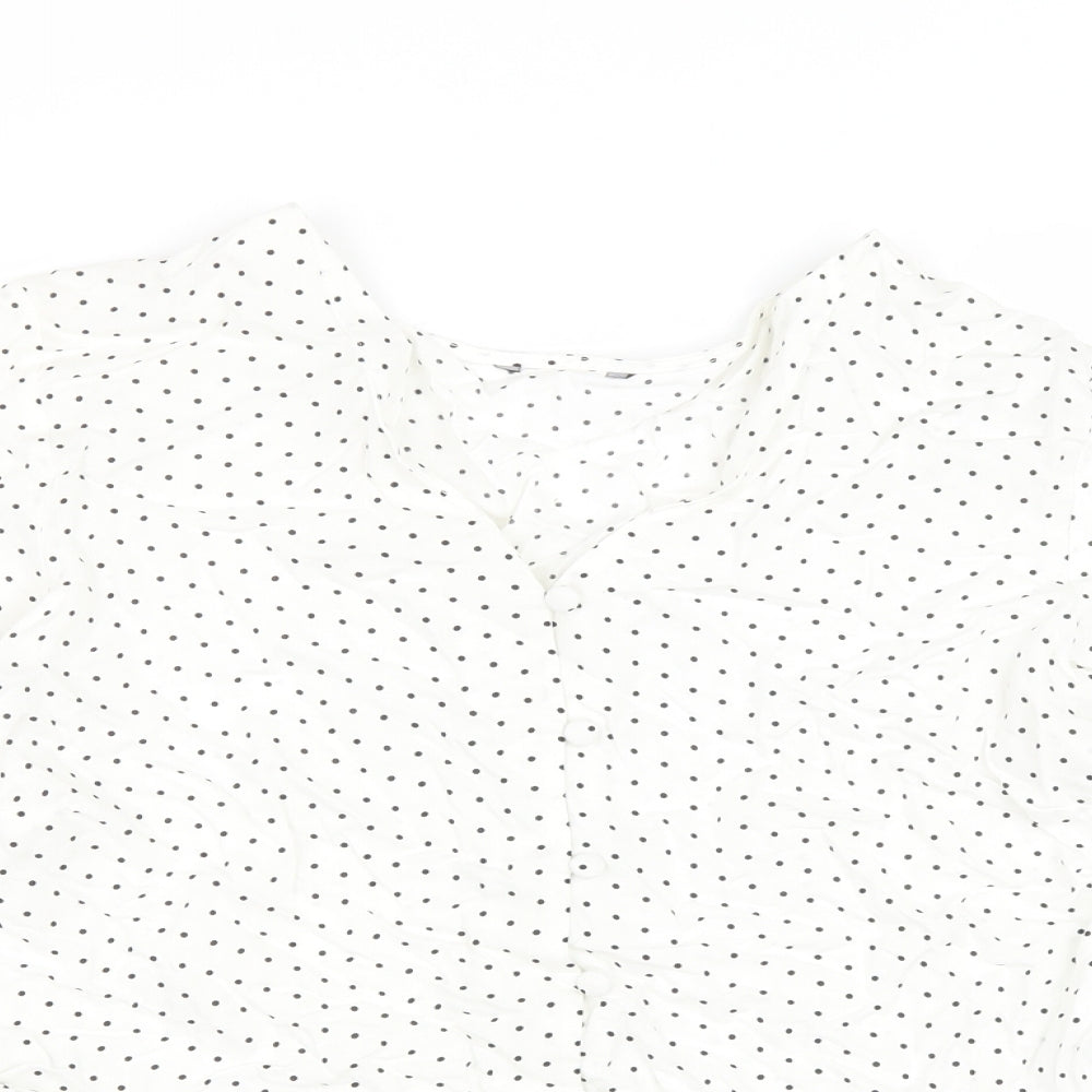 Preworn Womens White Polka Dot Viscose Basic Blouse Size 12 V-Neck