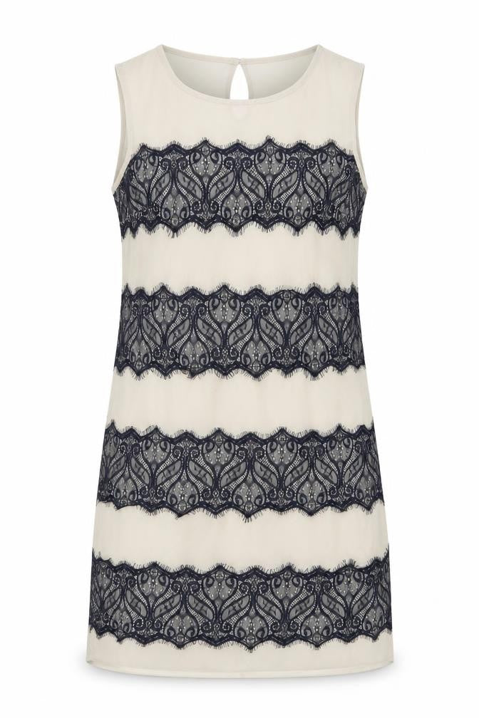 Marks and Spencer Womens Beige Polyester Tank Dress Size 10 Boat Neck Button - Lace Detail