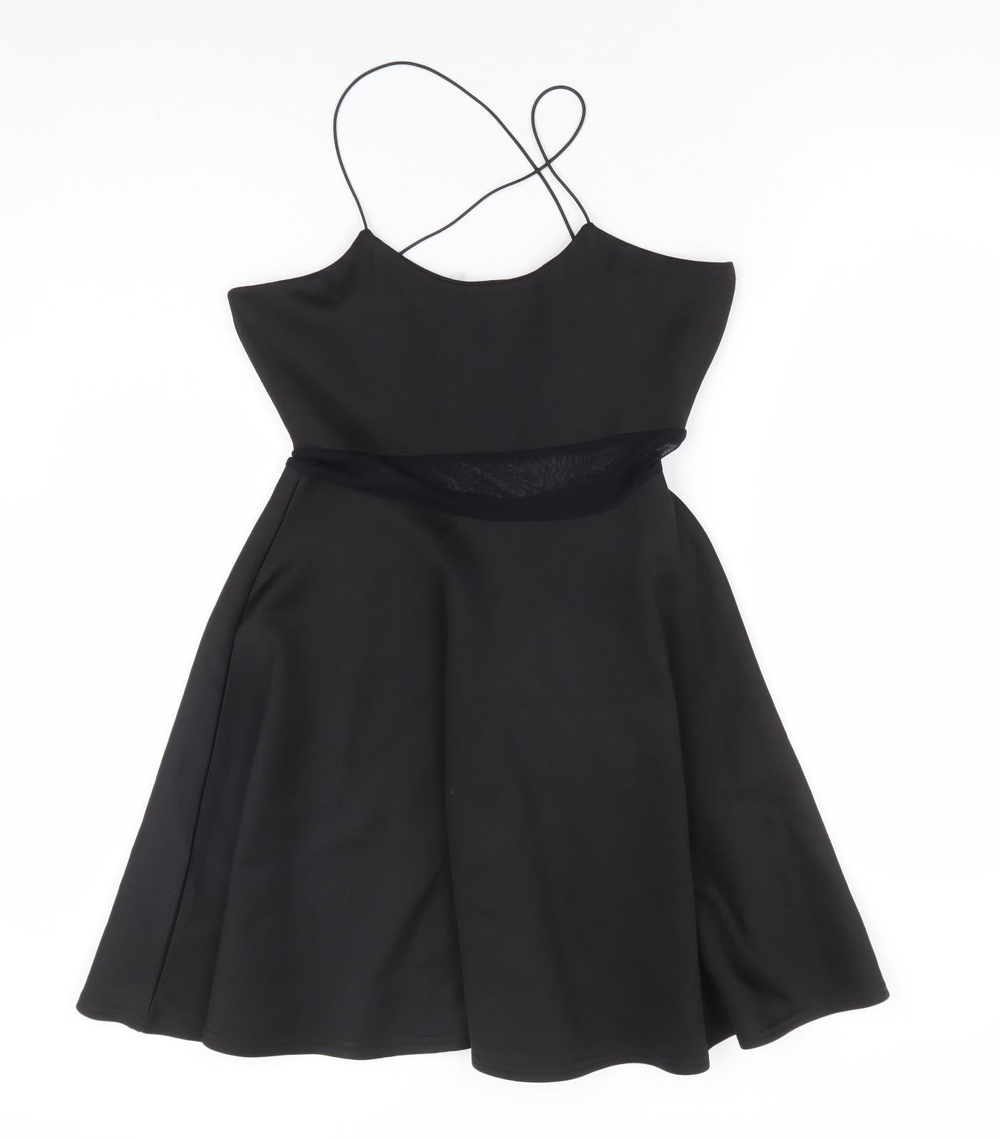 Missguided Womens Black Polyester Fit & Flare Size 8 Round Neck Pullover - Cross Back Straps
