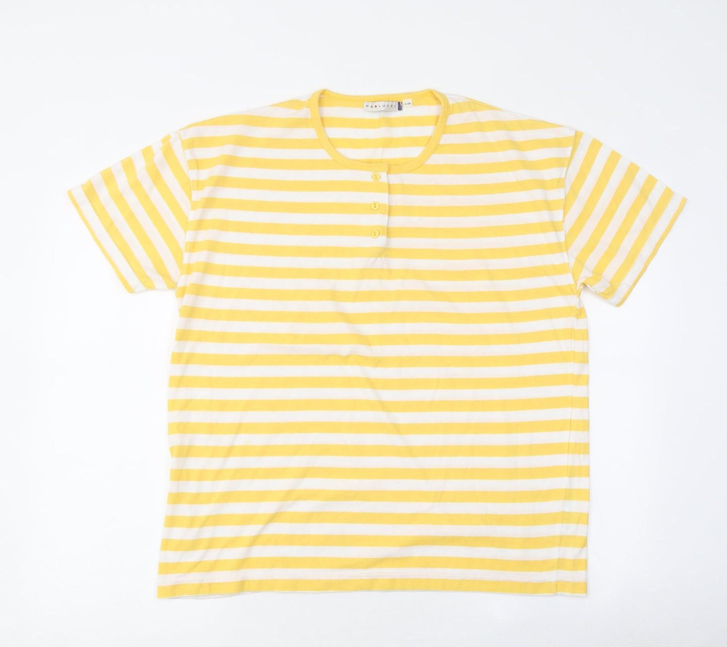Paolucci Womens Yellow Striped Polyester Basic Button-Up Size S Round Neck - Size S/M