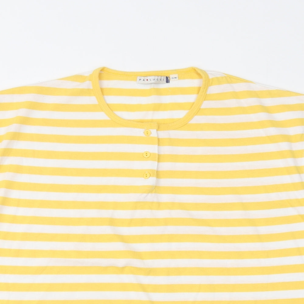 Paolucci Womens Yellow Striped Polyester Basic Button-Up Size S Round Neck - Size S/M