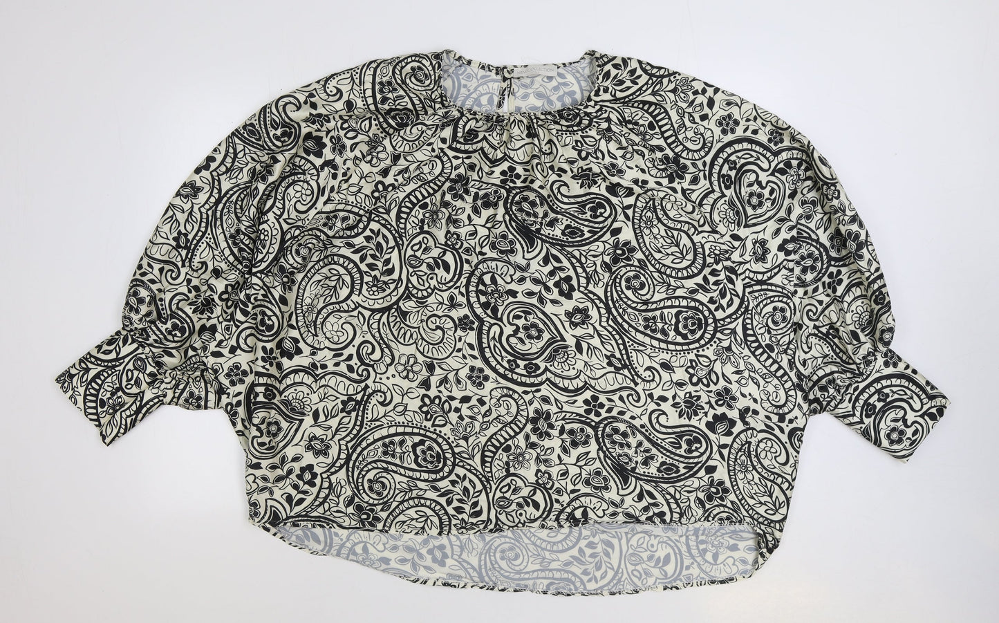 New Collection Womens Black Paisley Polyester Basic Blouse Size L Round Neck