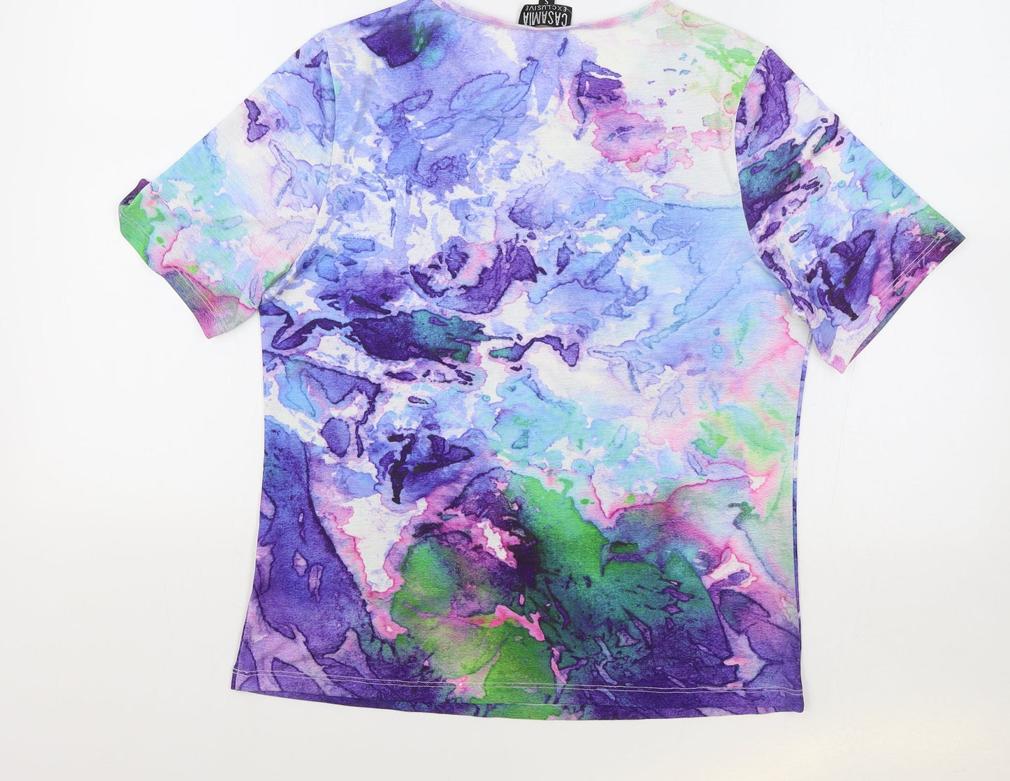 Casamia Womens Multicoloured Geometric Polyester Basic T-Shirt Size S Boat Neck