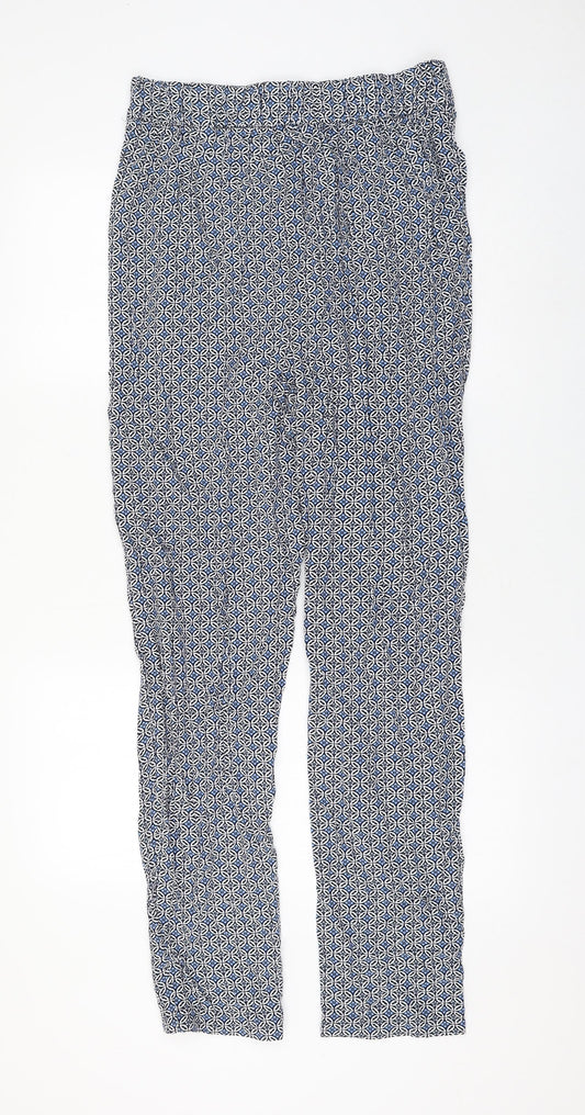 Marks and Spencer Womens Blue Geometric Viscose Trousers Size 10 L30 in Regular