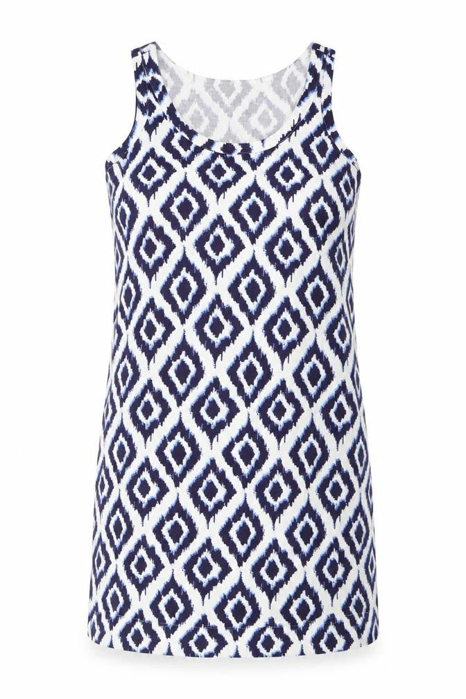 Marks and Spencer Womens Blue Geometric Flax Shift Size 10 Round Neck Pullover