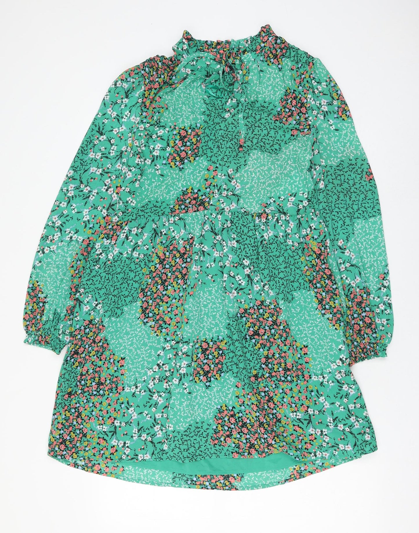 Marks and Spencer Womens Green Floral Polyester A-Line Size 6 V-Neck Pullover