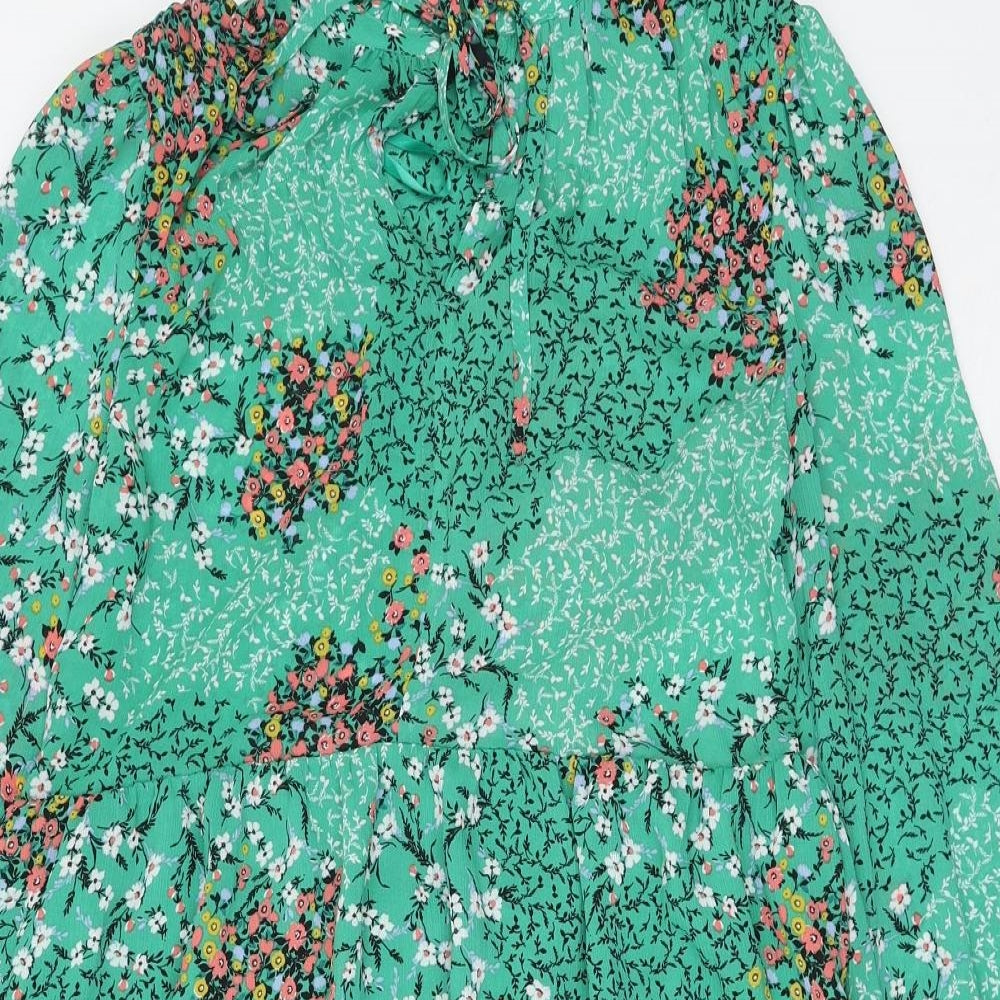 Marks and Spencer Womens Green Floral Polyester A-Line Size 6 V-Neck Pullover