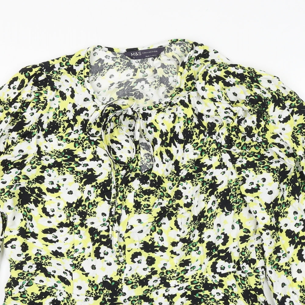 Marks and Spencer Womens Multicoloured Floral Viscose Basic Blouse Size 10 V-Neck