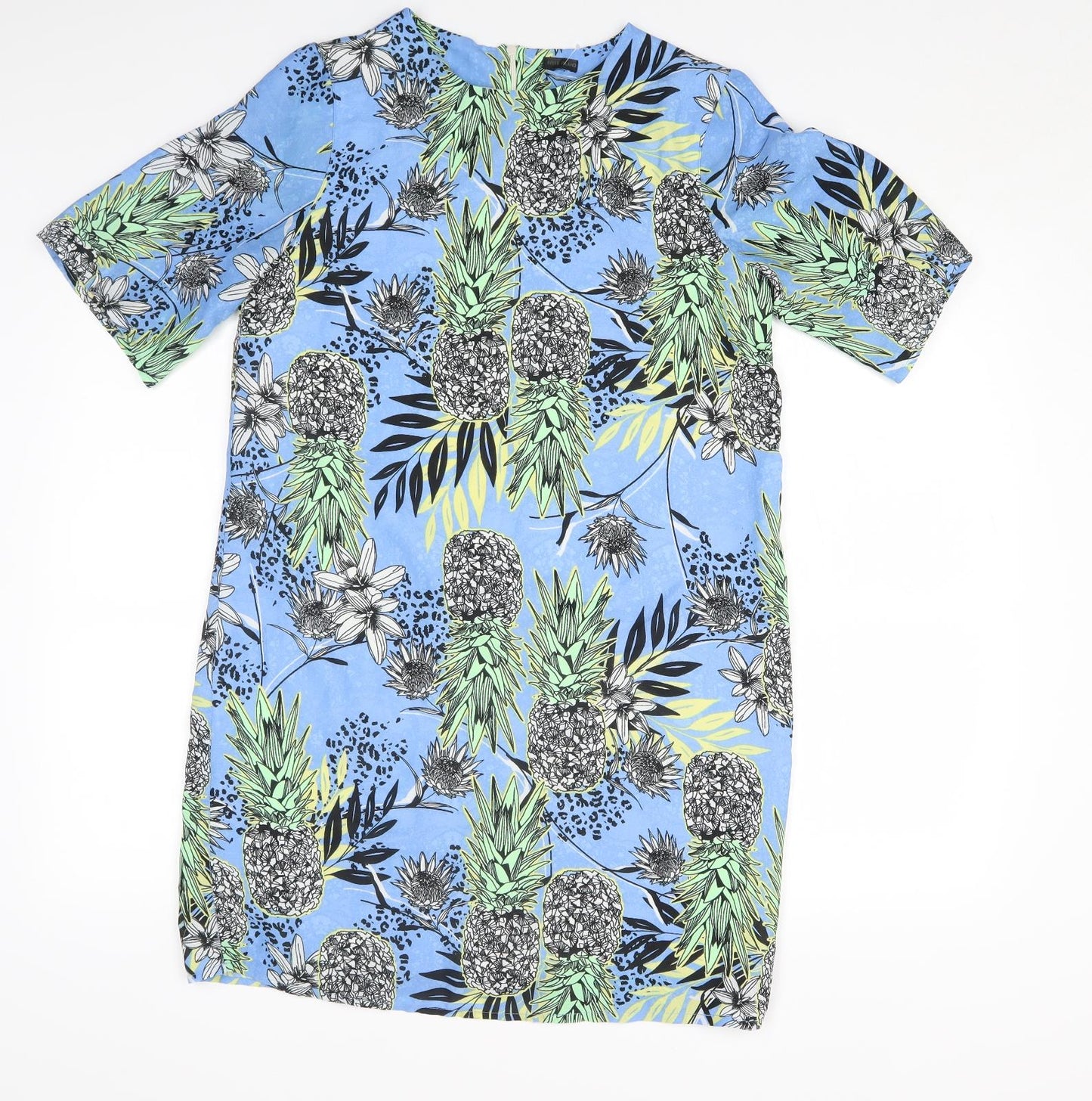 River Island Womens Blue Geometric Polyester A-Line Size 10 Round Neck Zip