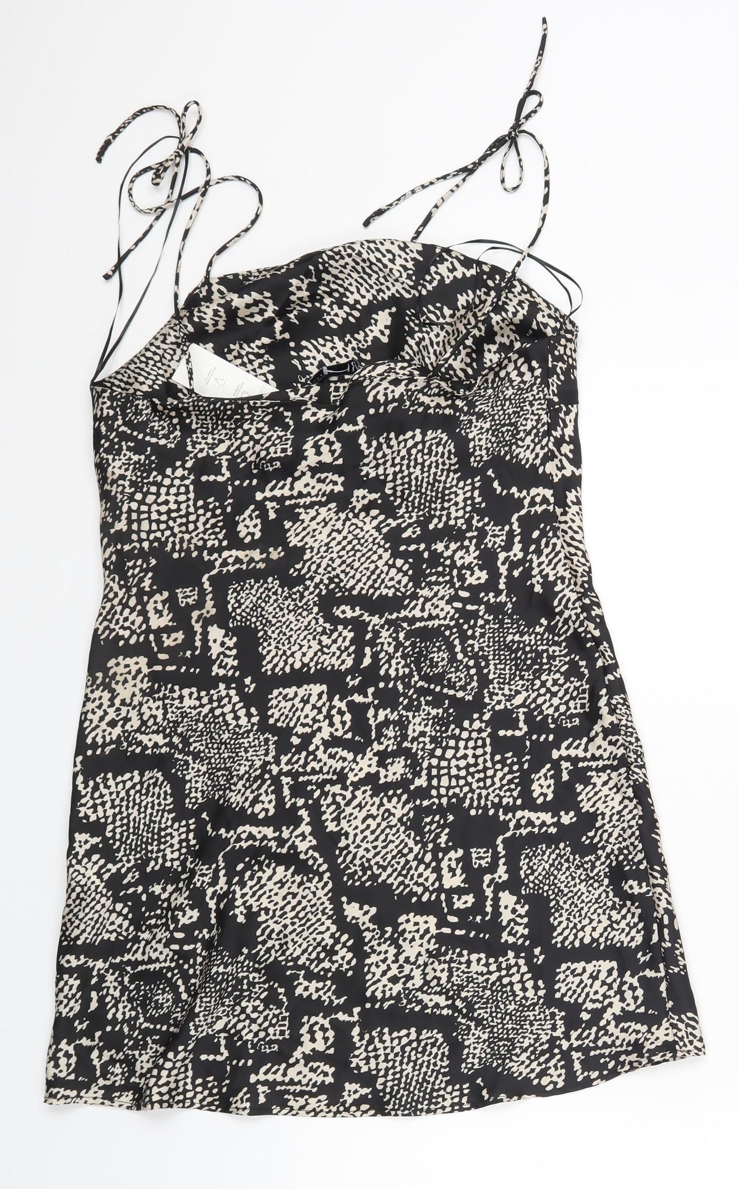 Zara Womens Black Geometric Polyester Slip Dress Size M Square Neck Pullover