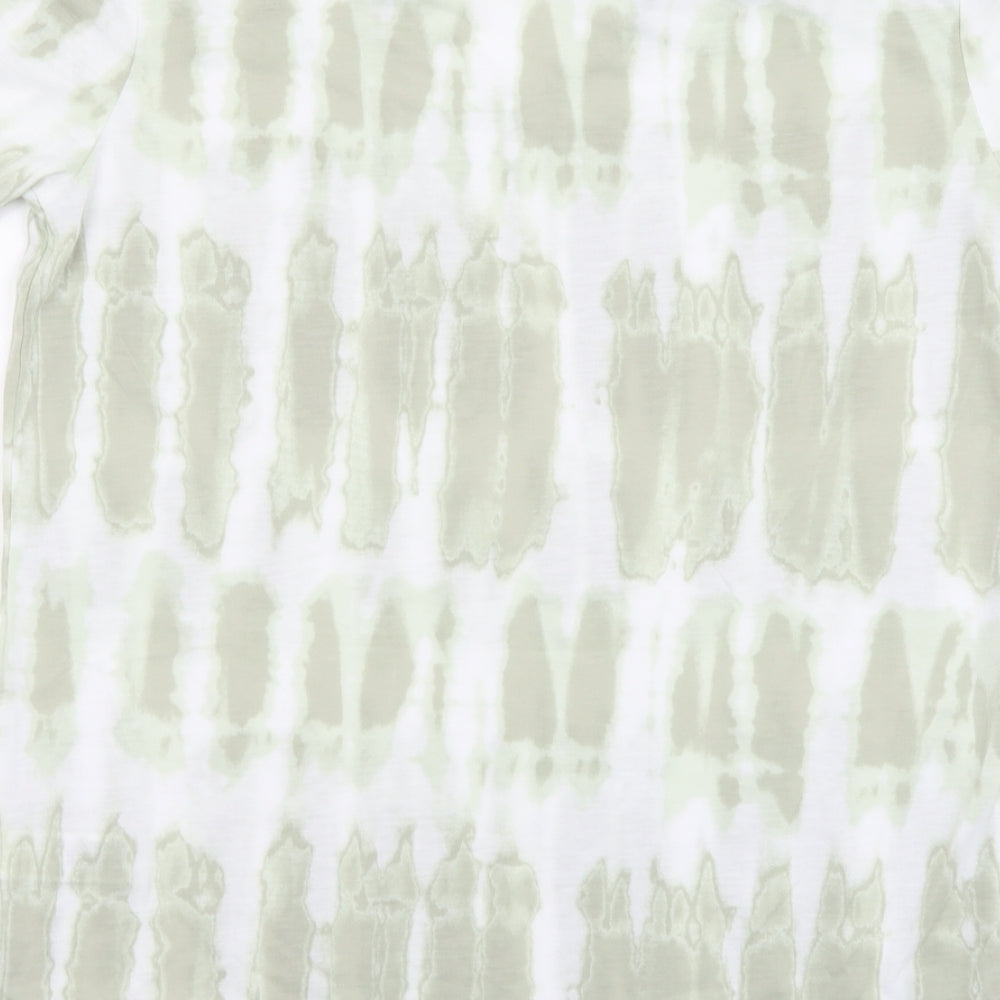 Marks and Spencer Womens Green Geometric Polyester Basic T-Shirt Size 6 V-Neck - Tie Dye