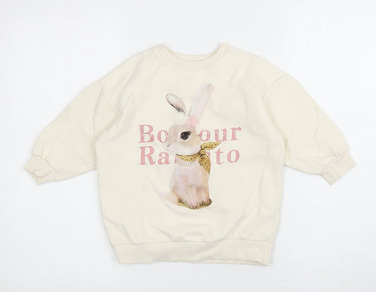 Boboyarn Girls Ivory Polyester Pullover Sweatshirt Size 7 Years Pullover - Rabbit