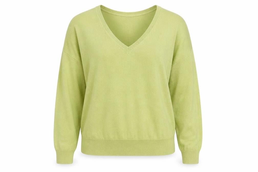 Marks and Spencer Womens Green V-Neck Viscose Pullover Jumper Size 14