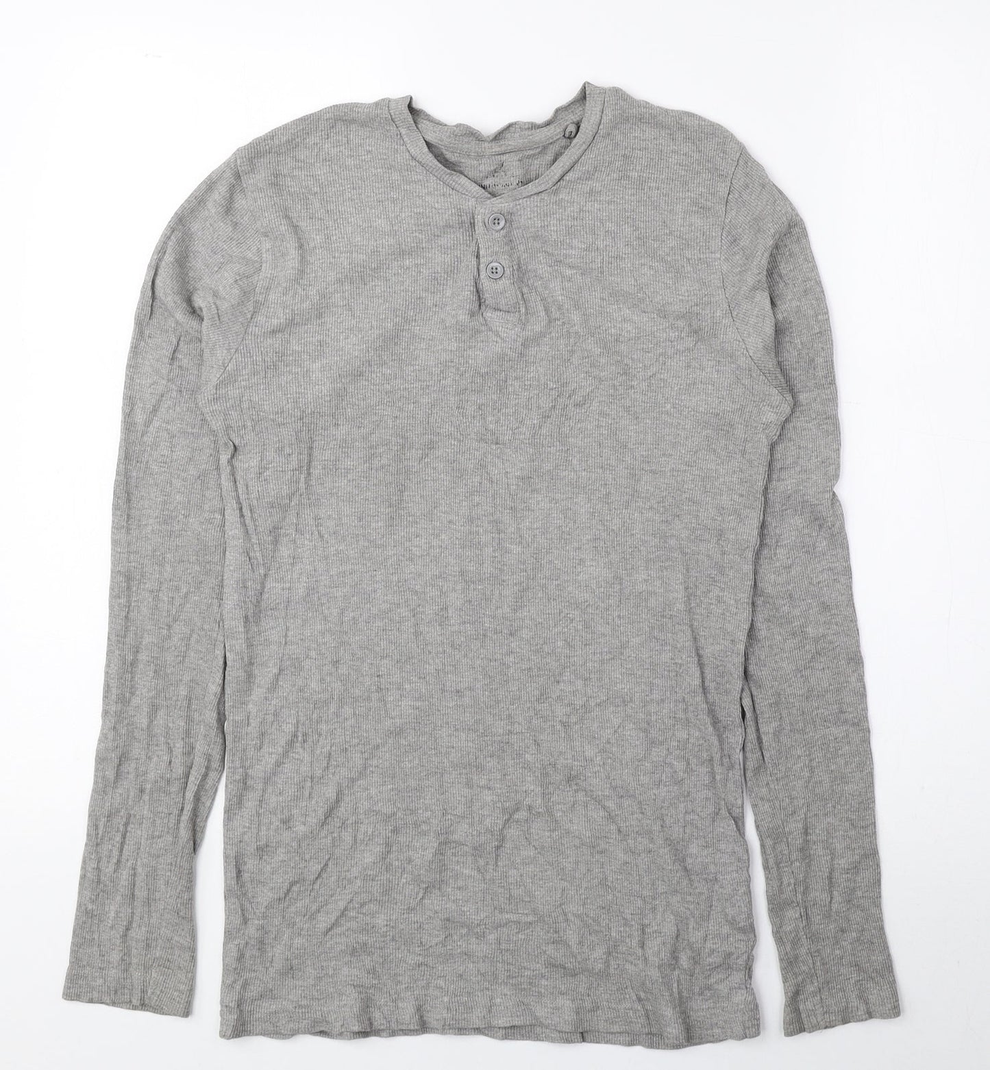 Preworn Womens Grey Cotton Basic Blouse Size M Round Neck