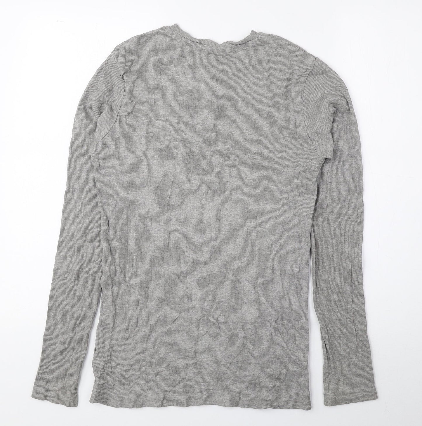Preworn Womens Grey Cotton Basic Blouse Size M Round Neck