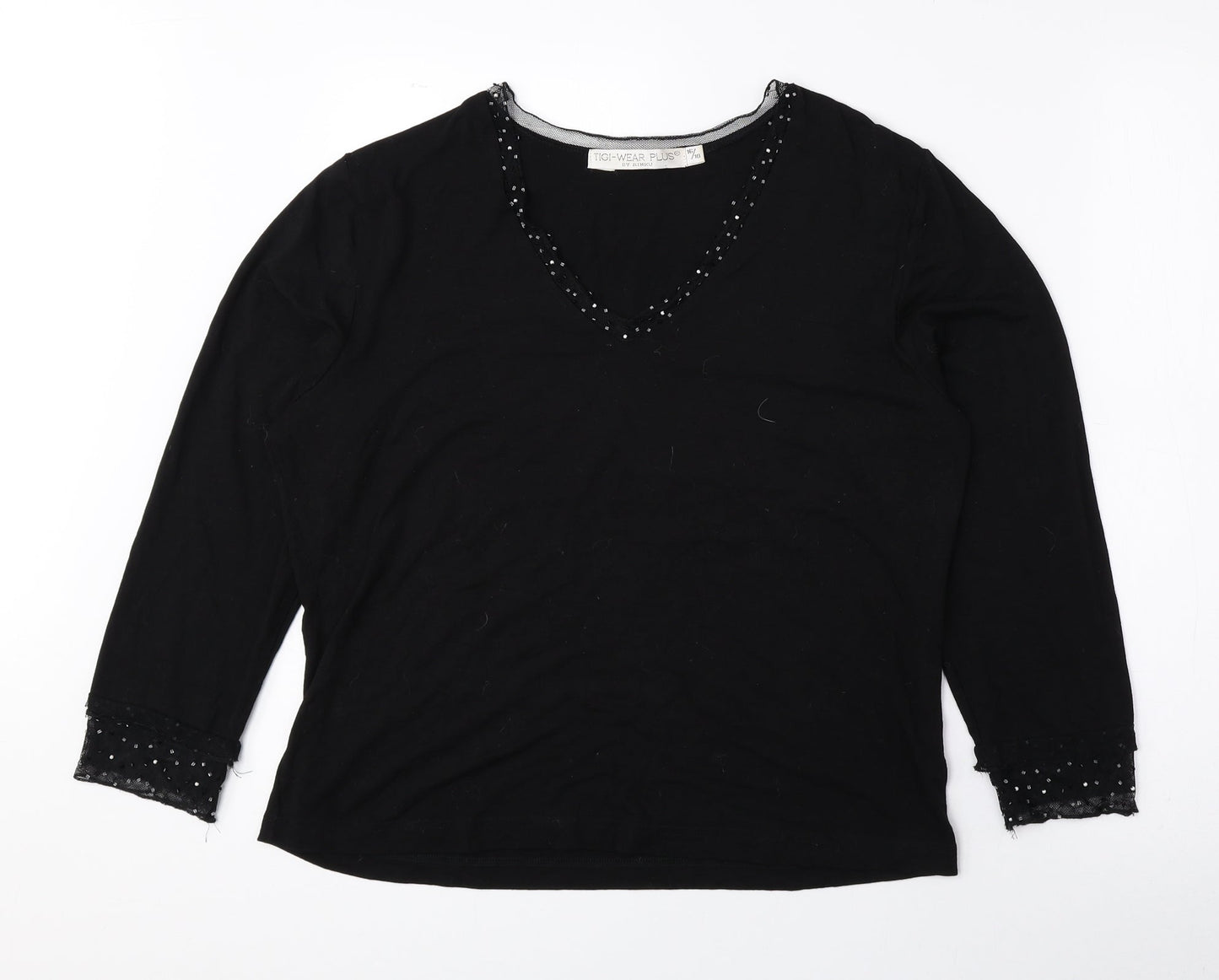Tigi Wear Womens Black Viscose Basic Blouse Size 16 V-Neck