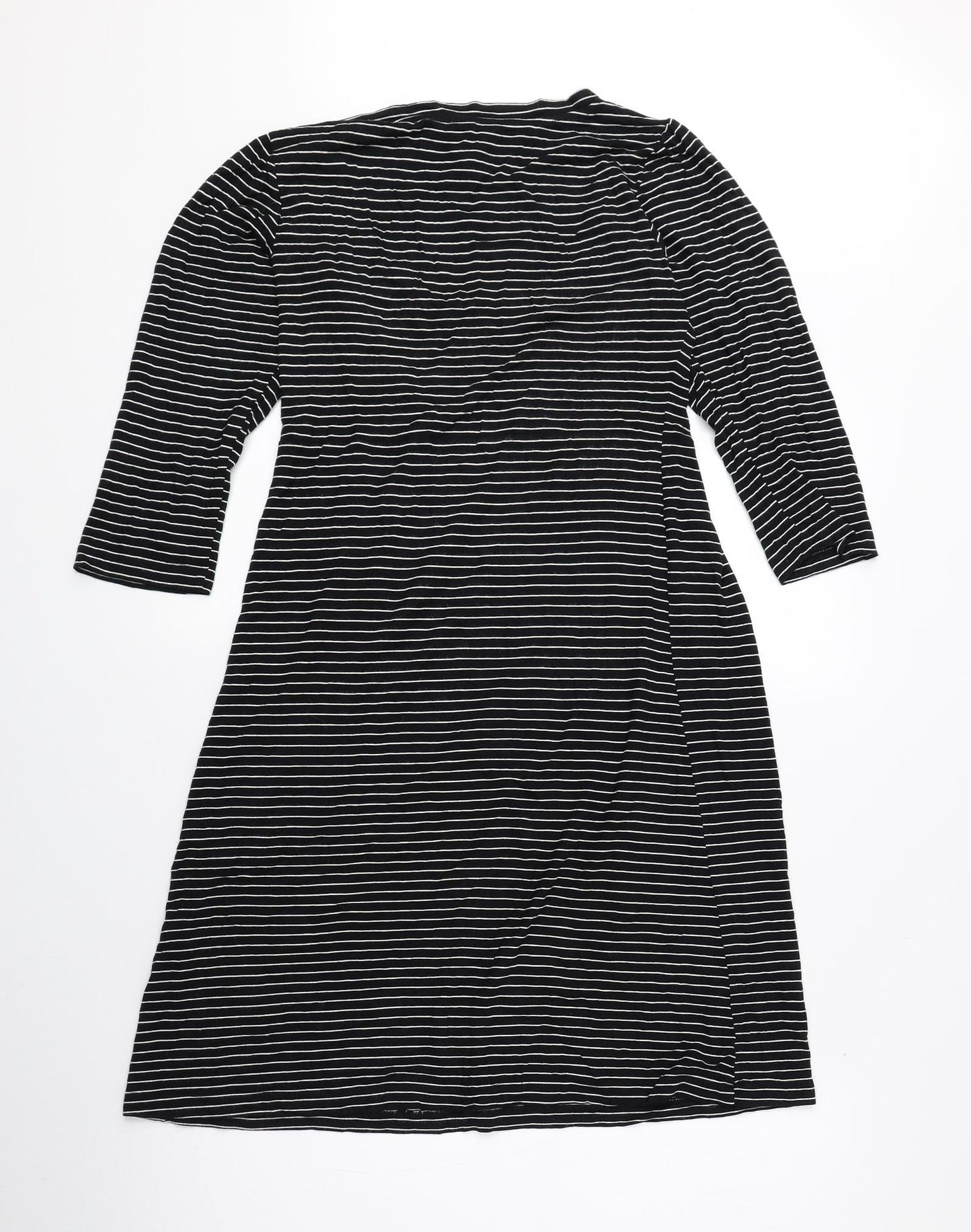 H&M Womens Black Striped Rayon T-Shirt Dress Size 8 Scoop Neck Pullover