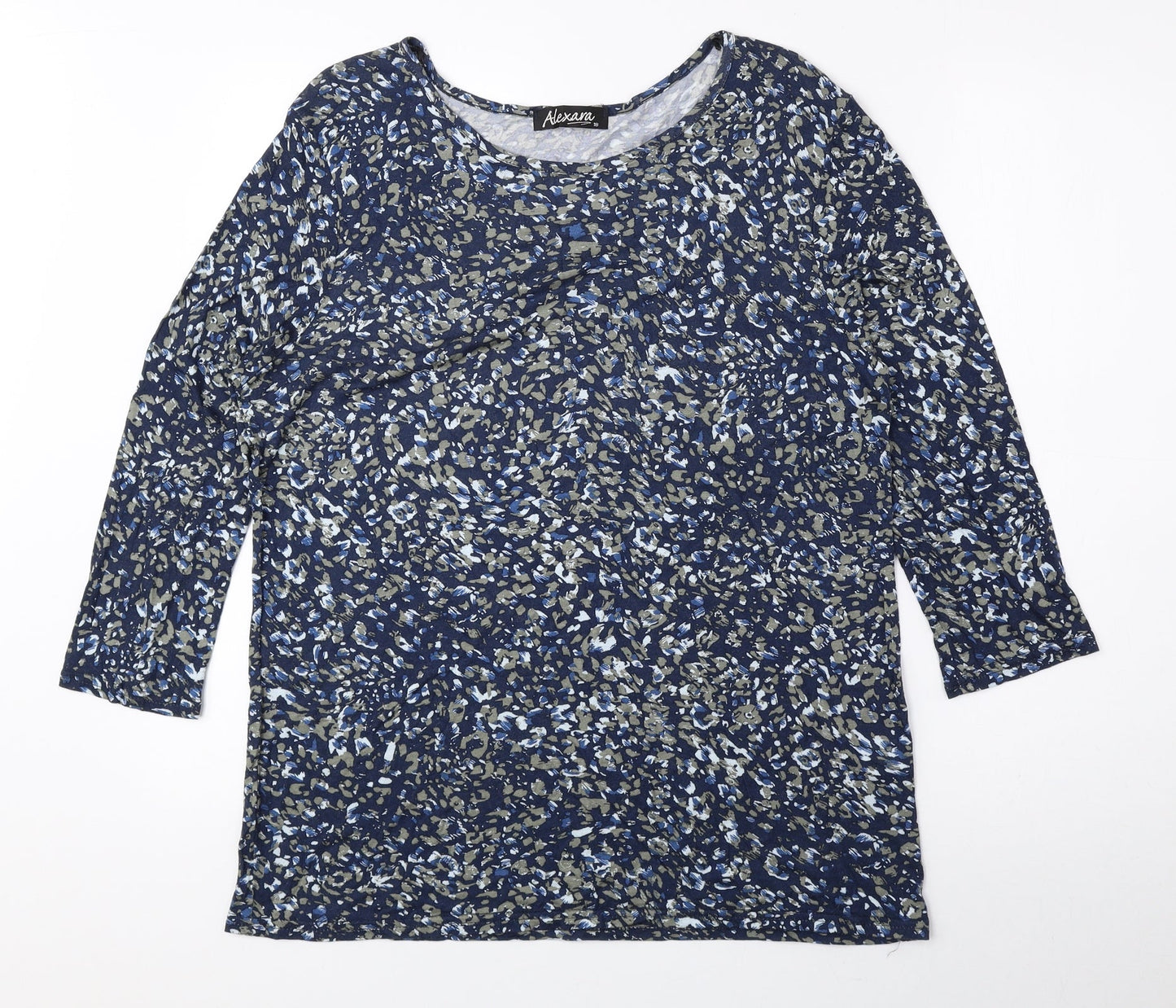Alexara Womens Blue Geometric Viscose Basic Button-Up Size 18 Boat Neck
