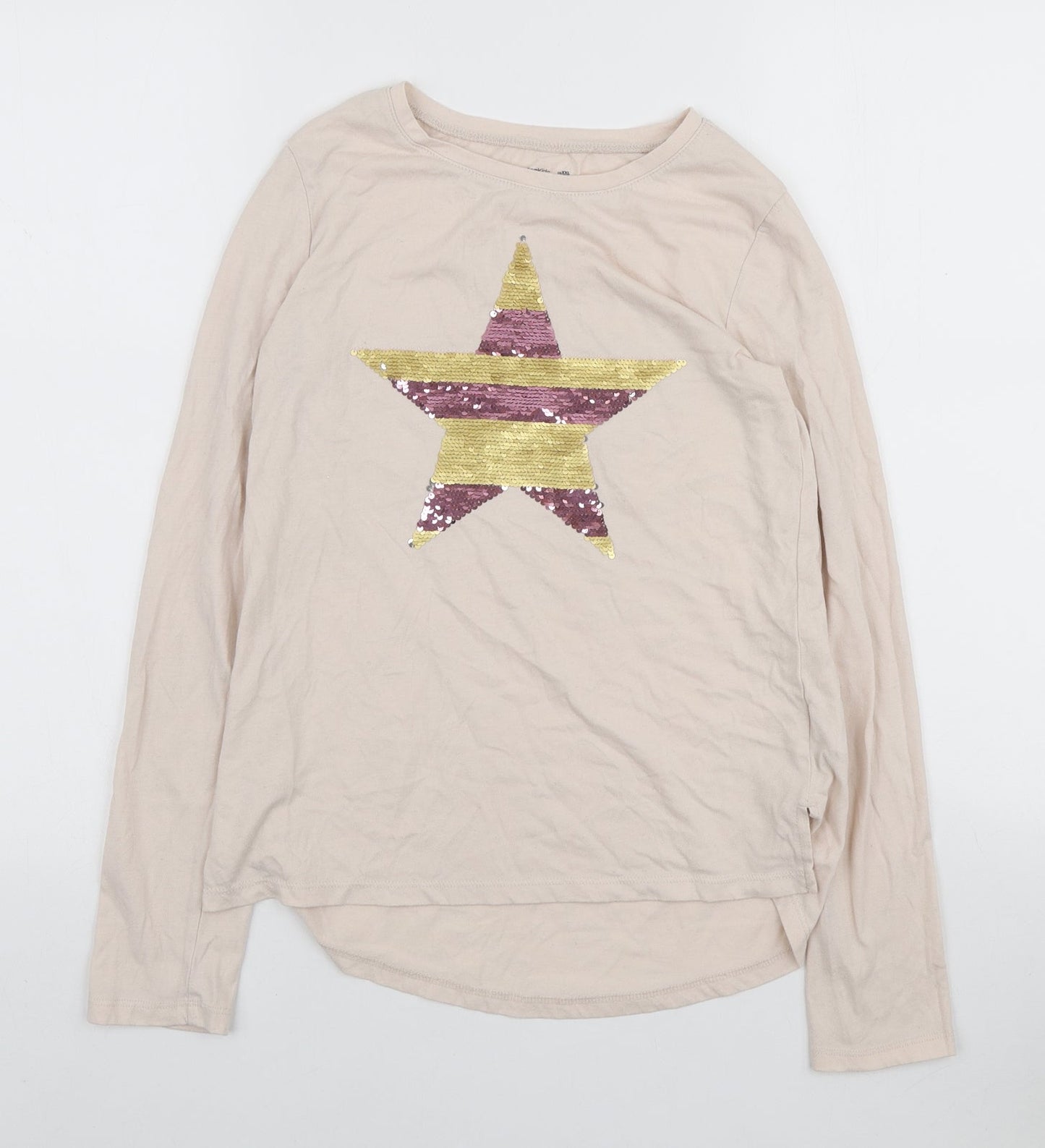 Gap Girls Pink Polyester Pullover T-Shirt Size 13 Years Round Neck Pullover - Reversible sequins star
