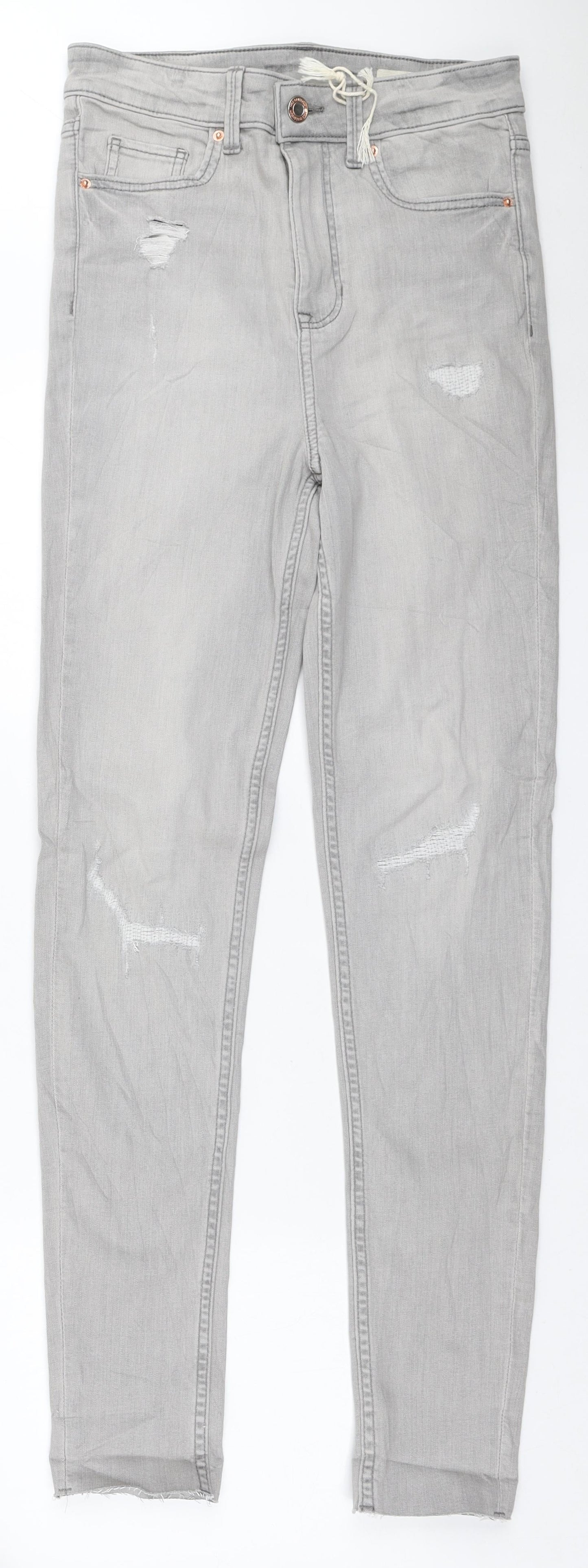 Marks and Spencer Womens Grey Cotton Skinny Jeans Size 8 L29 in Regular Zip