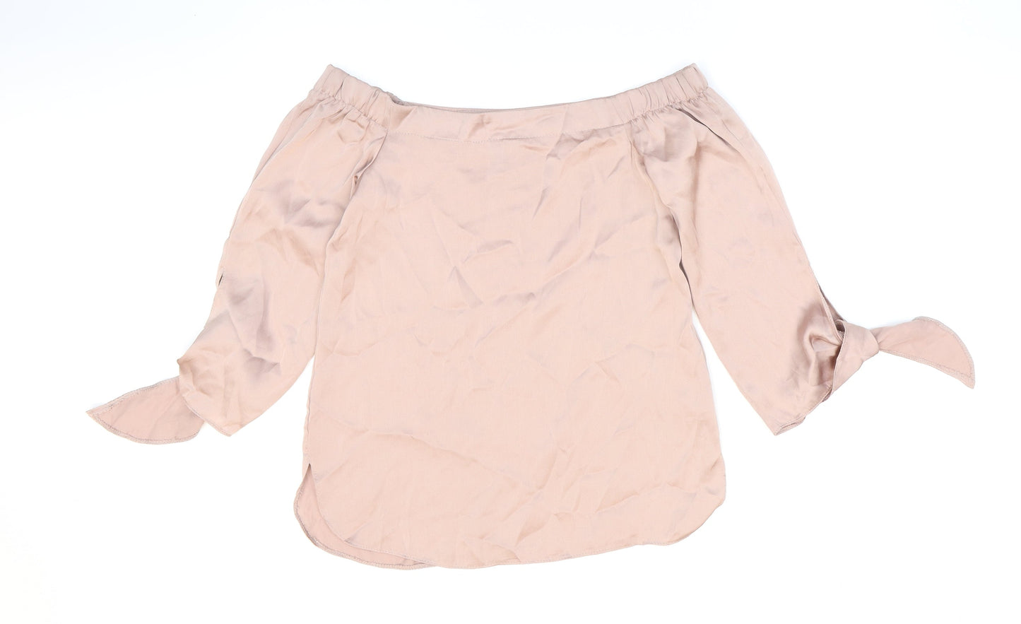 New Look Womens Beige Polyester Basic Blouse Size 6 Off the Shoulder - Metallic. Tied sleeves