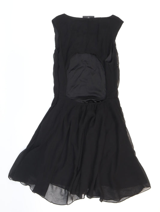 AX Paris Womens Black Polyester Fit & Flare Size 10 Boat Neck Zip