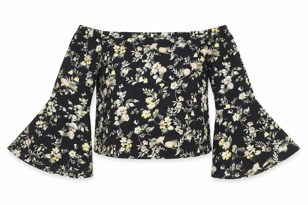 New Look Womens Multicoloured Floral Polyester Cropped Blouse Size 8 Off the Shoulder - Flared sleeves