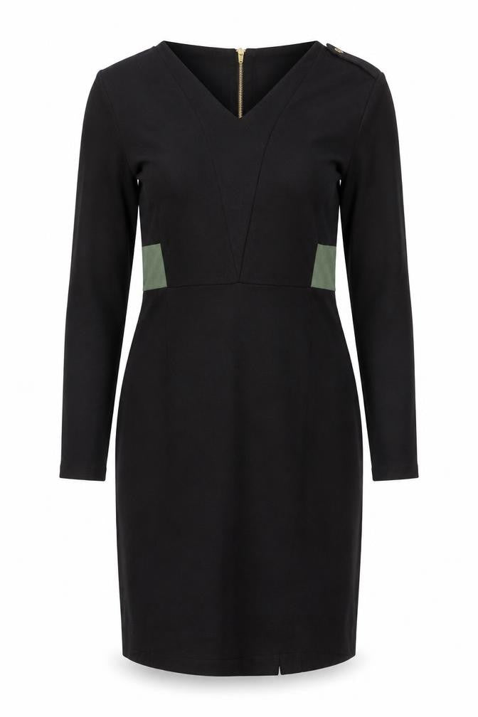 Limited Collection Womens Black Viscose Pencil Dress Size 14 V-Neck Zip - Slit.