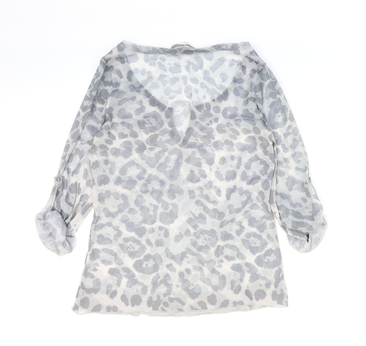 Ashley Brooke Womens Grey Animal Print Polyester Basic Blouse Size 8 V-Neck - Leopard Print