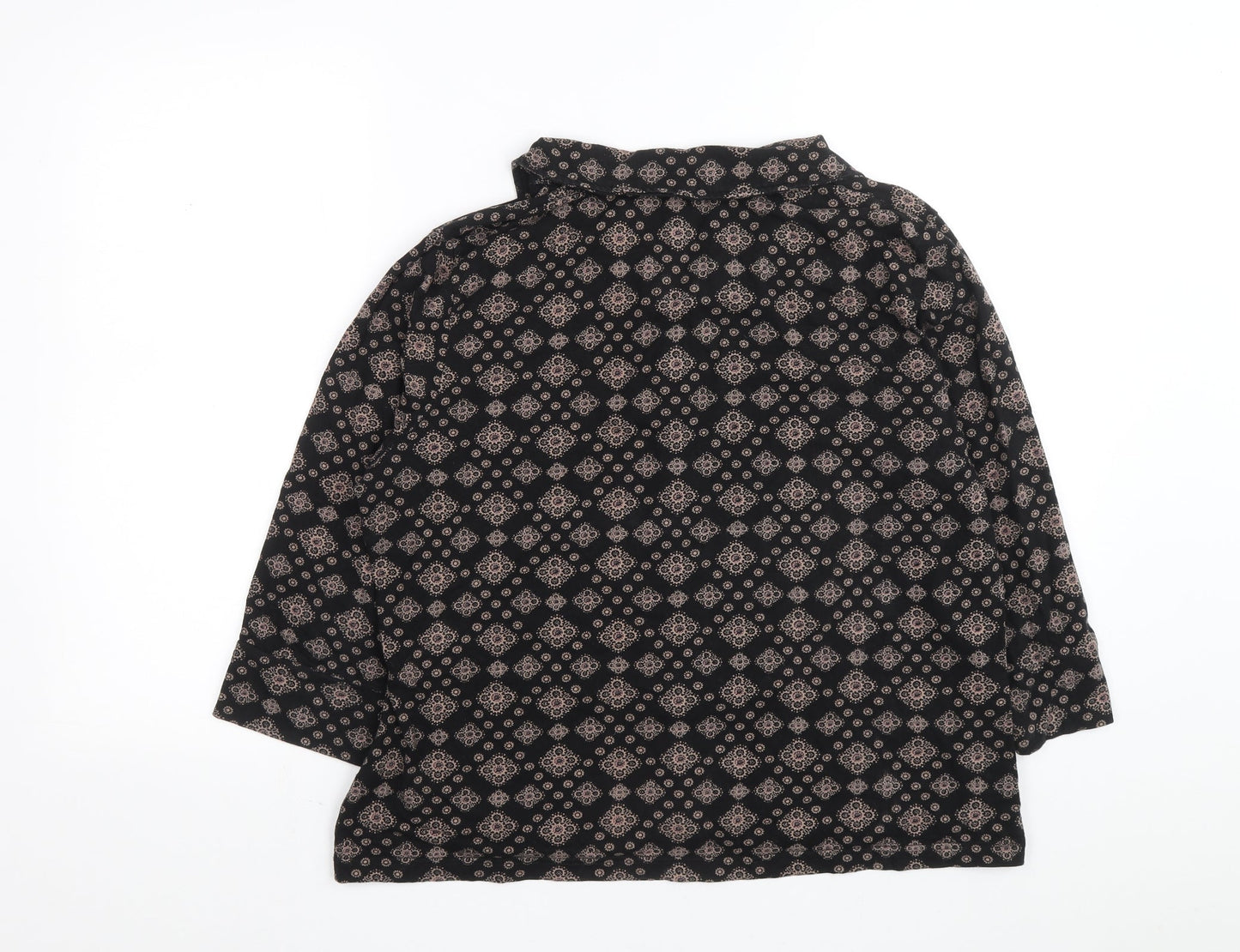 DASH Womens Black Geometric Cotton Basic Button-Up Size 16 Collared