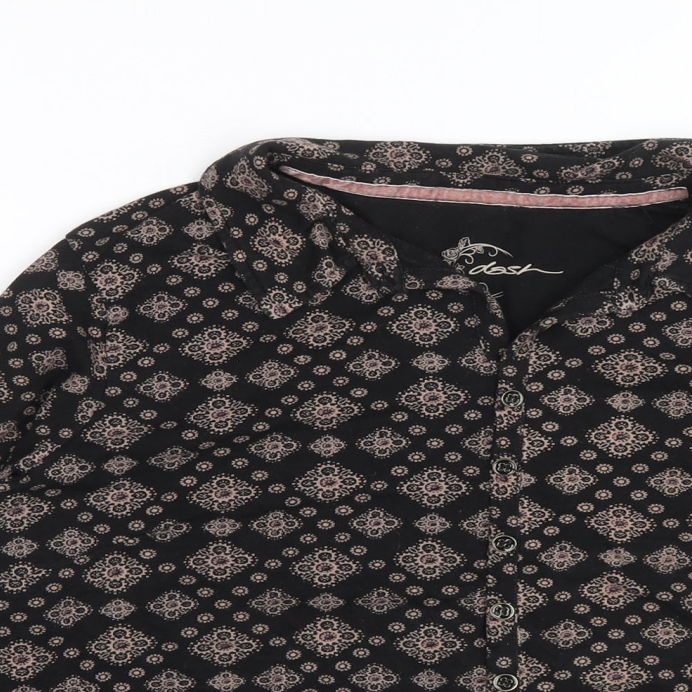 DASH Womens Black Geometric Cotton Basic Button-Up Size 16 Collared