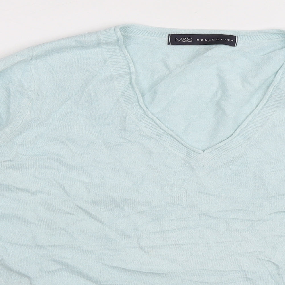 Marks and Spencer Womens Blue V-Neck Acrylic Pullover Jumper Size 8