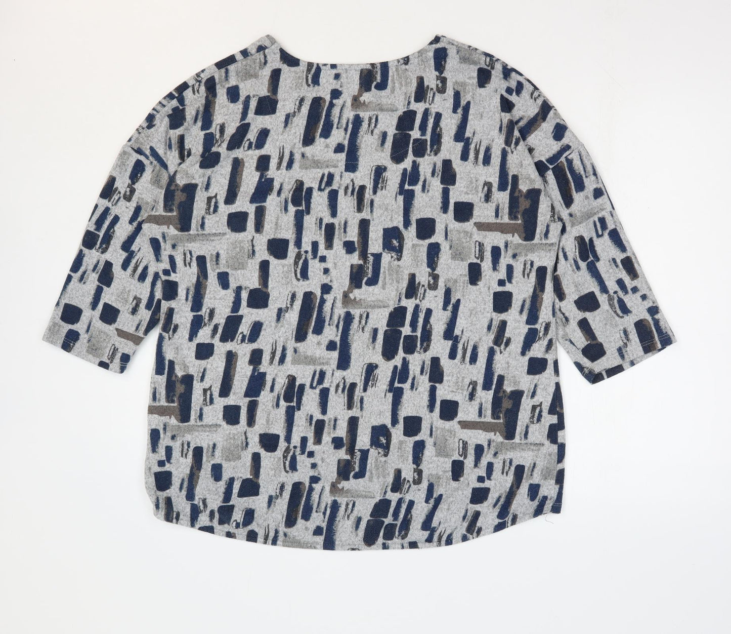 Viz A Viz Womens Grey Geometric Polyester Basic Blouse Size 12 Round Neck