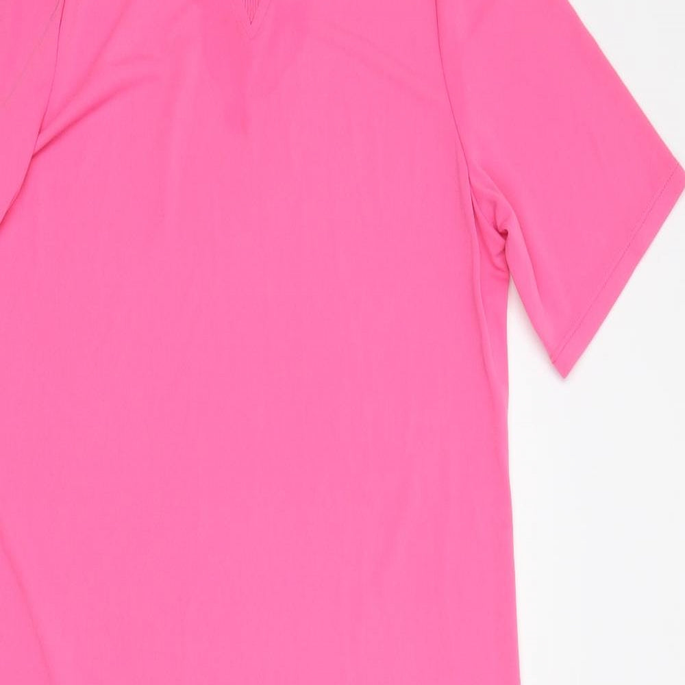 Marks and Spencer Womens Pink Polyester Shirt Dress Size 10 Round Neck Pullover
