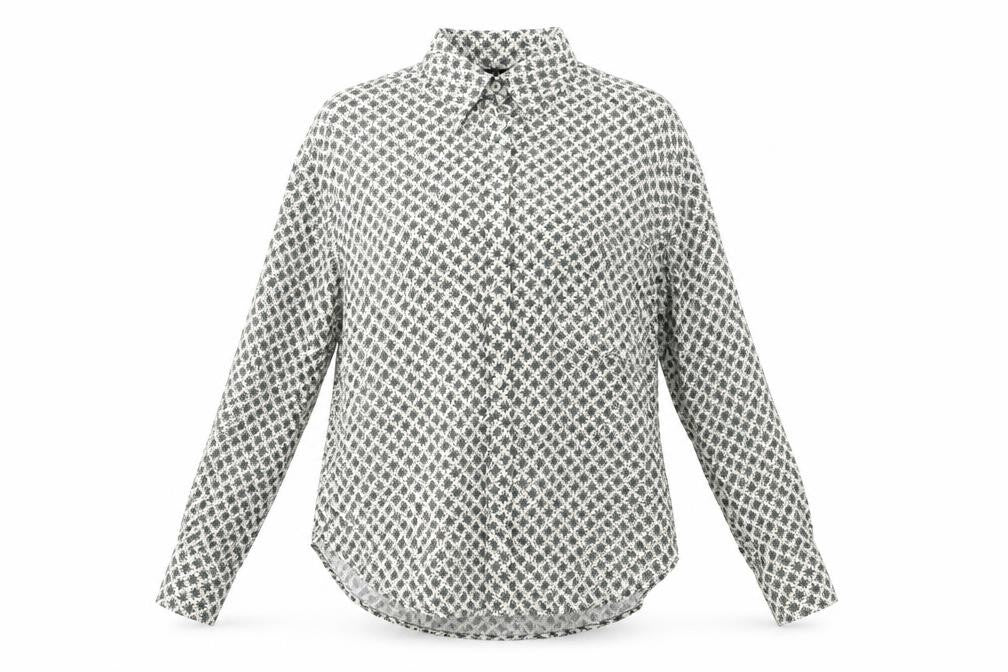 Marks and Spencer Womens Ivory Geometric Viscose Basic Button-Up Size 6 Collared