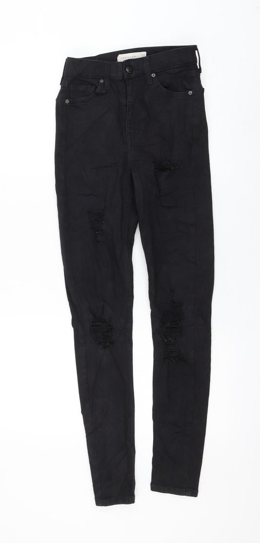 Topshop Womens Black Cotton Skinny Jeans Size 24 in L32 in Regular Zip