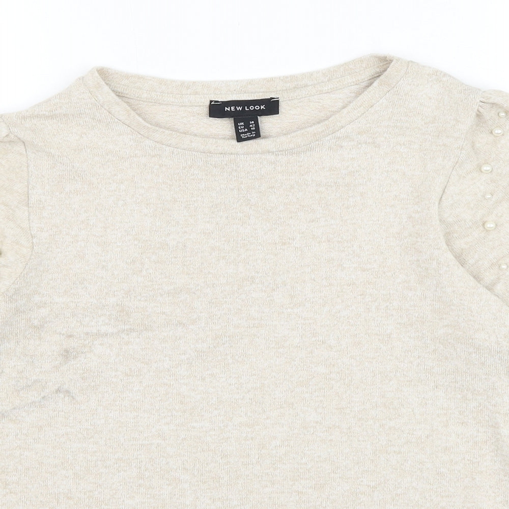New Look Womens Beige Round Neck Viscose Pullover Jumper Size 14