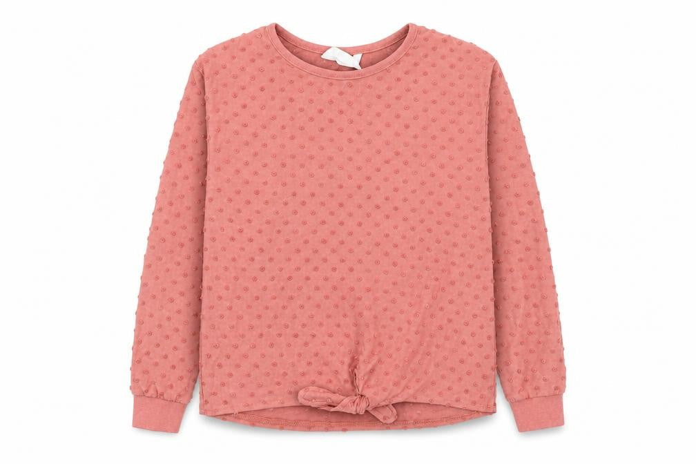 H&M Girls Pink Polka Dot Cotton Pullover Sweatshirt Size 8-9 Years Pullover - Knot Front