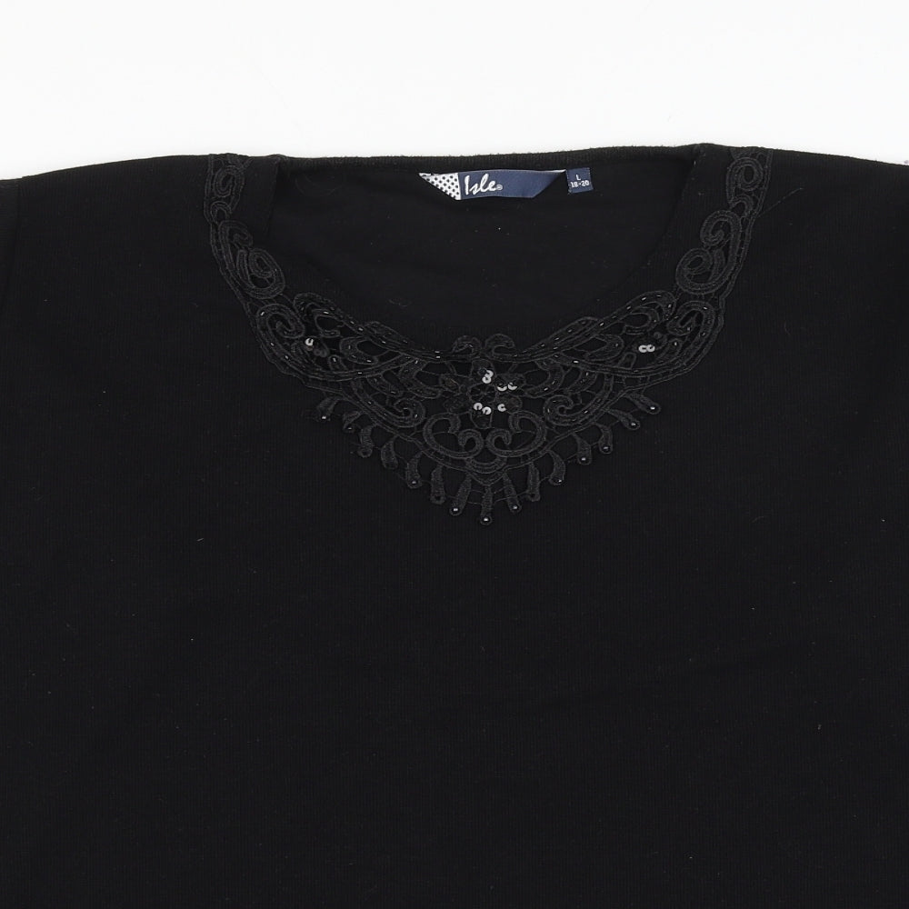 EWM Womens Black Round Neck Polyester Pullover Jumper Size 18