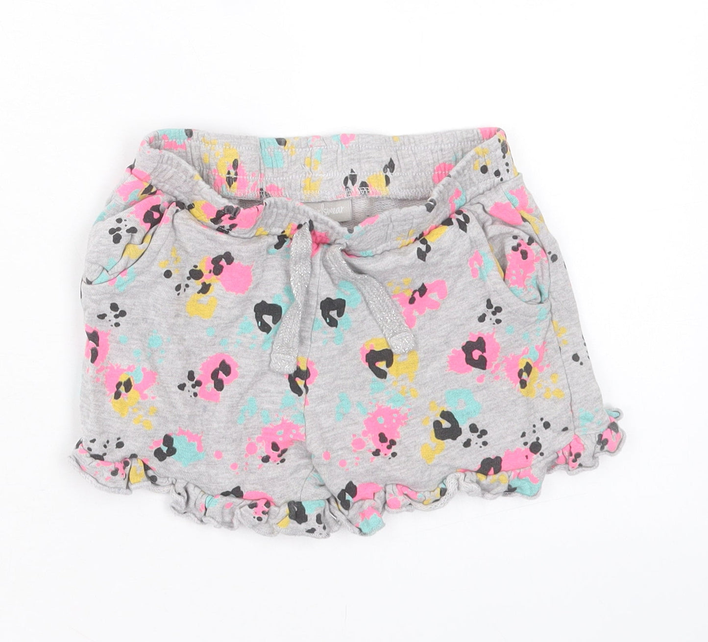 Matalan Girls Grey Geometric Cotton Sweat Shorts Size 6 Years Regular Drawstring