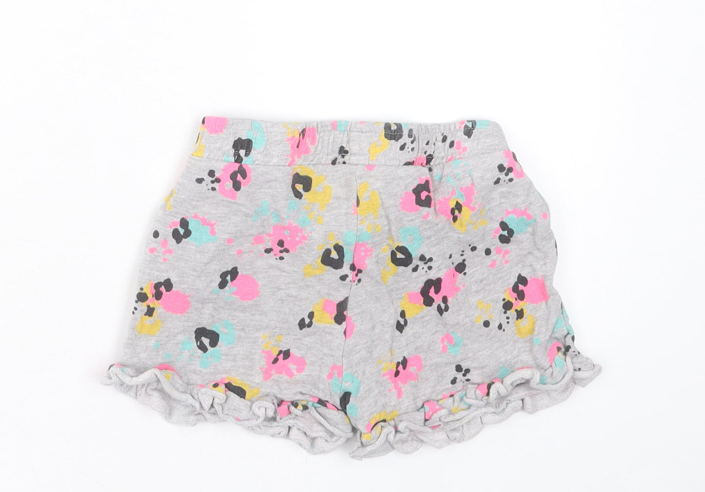 Matalan Girls Grey Geometric Cotton Sweat Shorts Size 6 Years Regular Drawstring