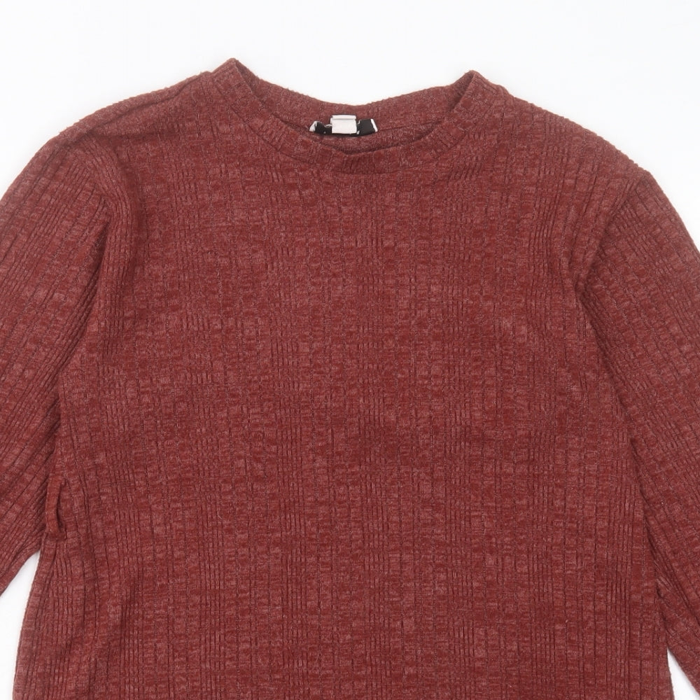 Topshop Womens Brown Crew Neck Polyester Tunic Jumper Size 10