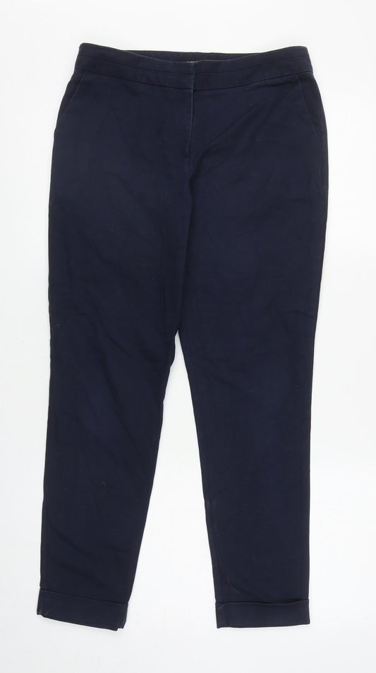 Warehouse Womens Blue Cotton Capri Trousers Size 10 L27 in Regular Zip