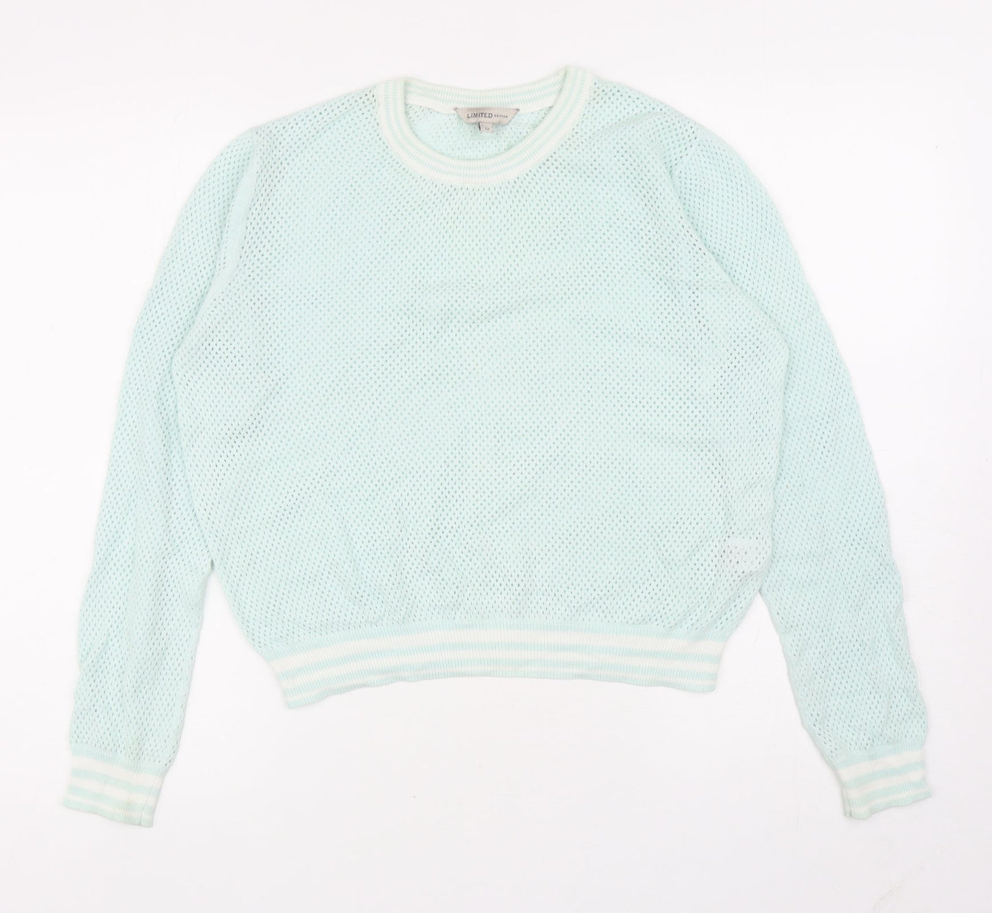 Marks and Spencer Womens Green Crew Neck Cotton Pullover Jumper Size 12