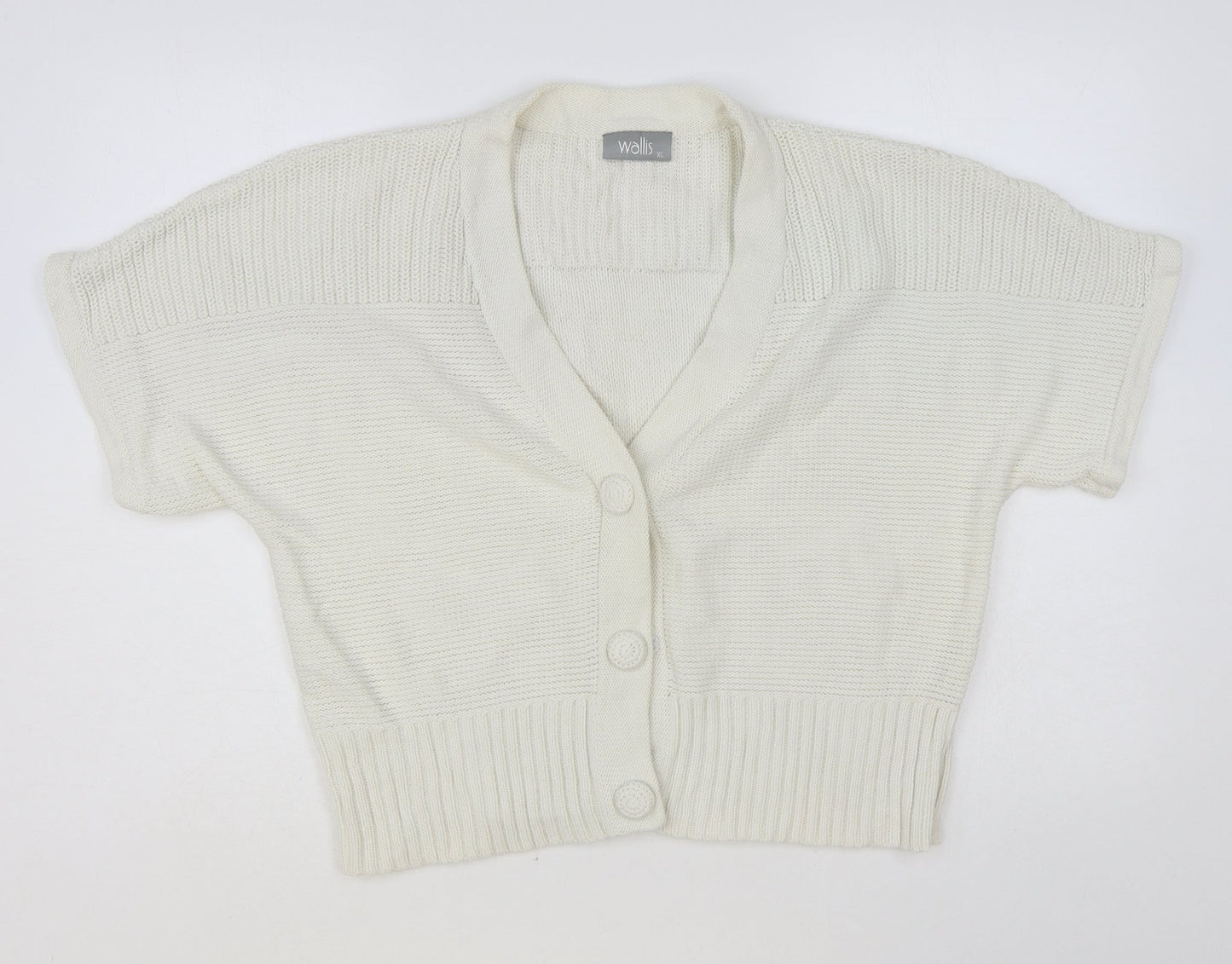 Wallis Womens White V-Neck Cotton Cardigan Jumper Size XL