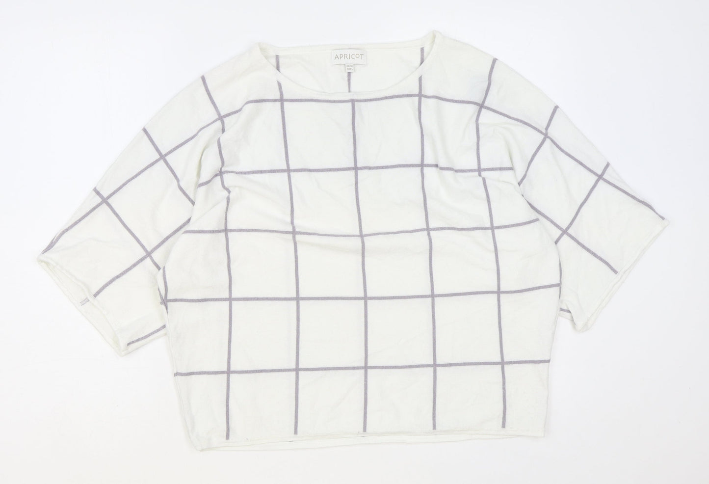 Apricot Womens White Round Neck Striped Acrylic Pullover Jumper Size 14
