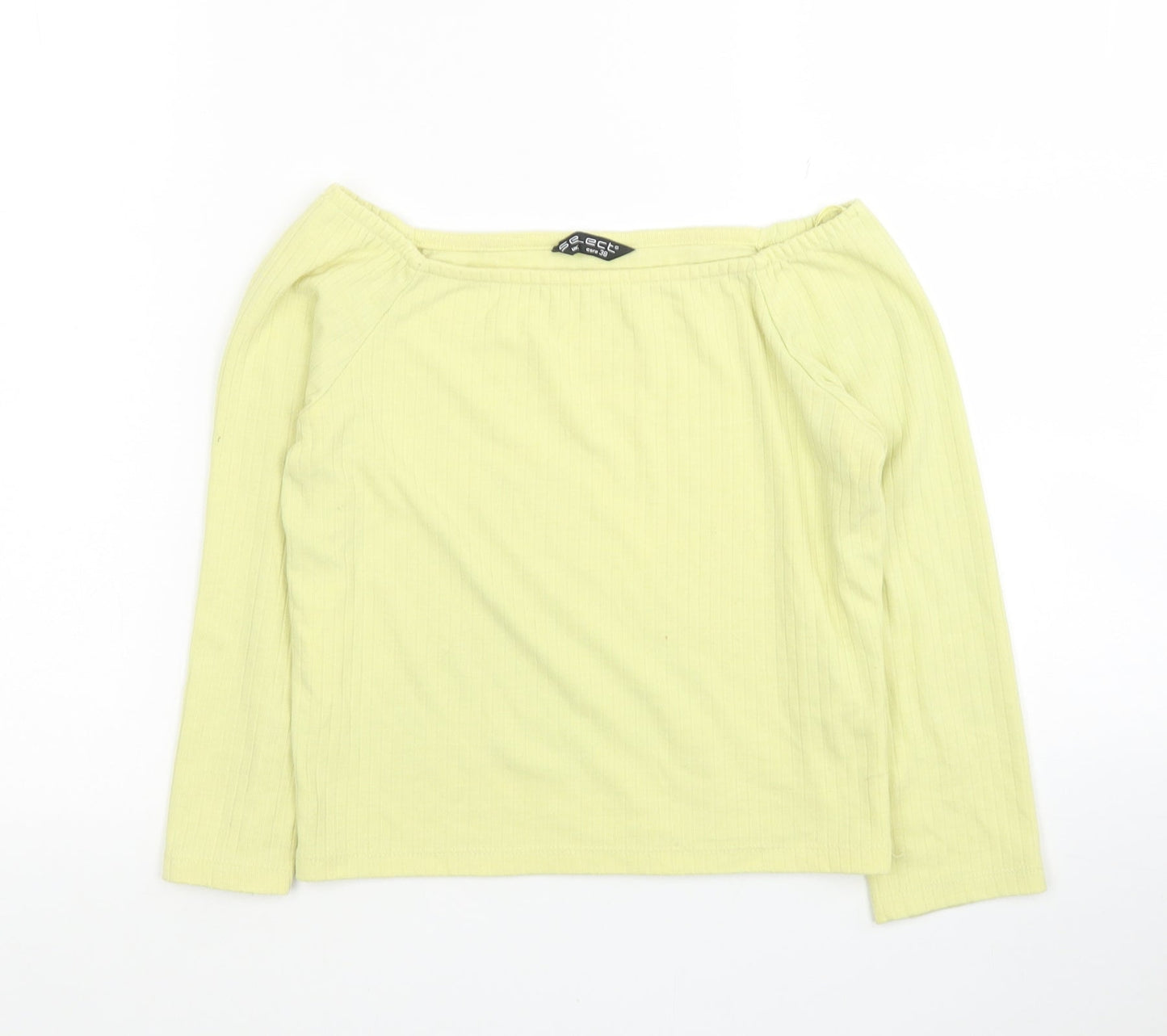 Selected Womens Yellow Polyester Cropped Blouse Size 10 Boat Neck