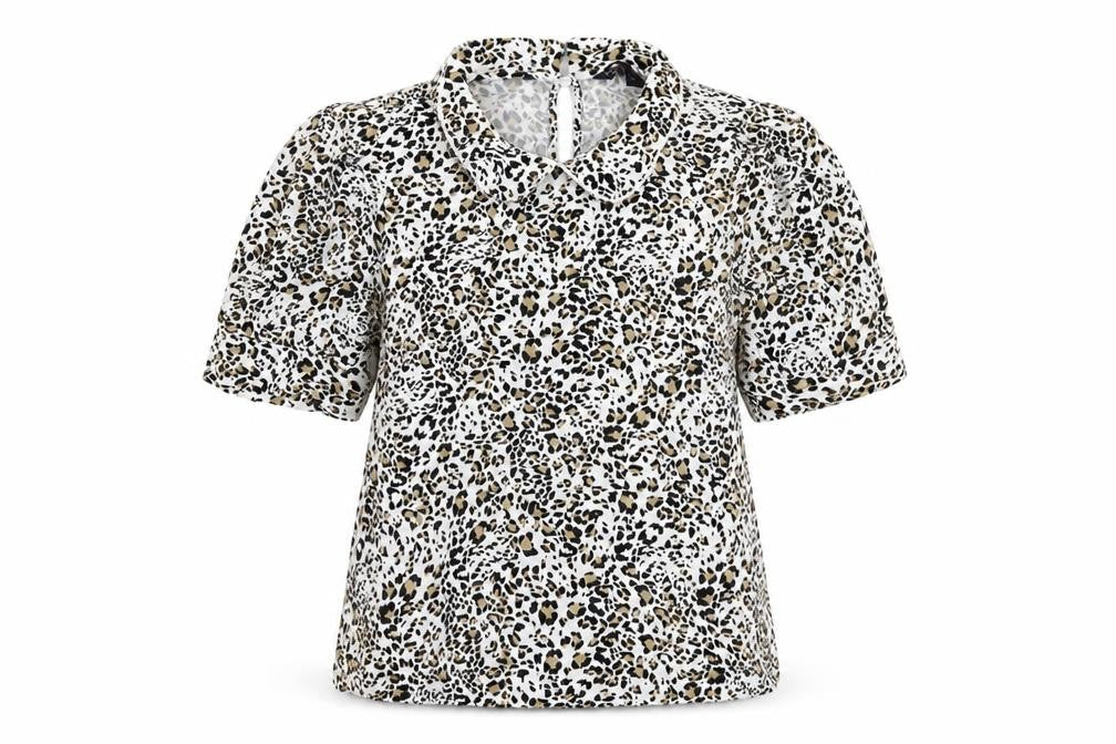 Marks and Spencer Womens Beige Animal Print Viscose Basic Blouse Size 10 Collared - Leopard pattern