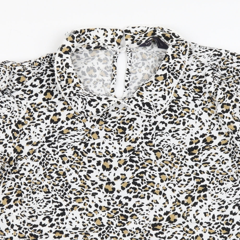 Marks and Spencer Womens Beige Animal Print Viscose Basic Blouse Size 10 Collared - Leopard pattern